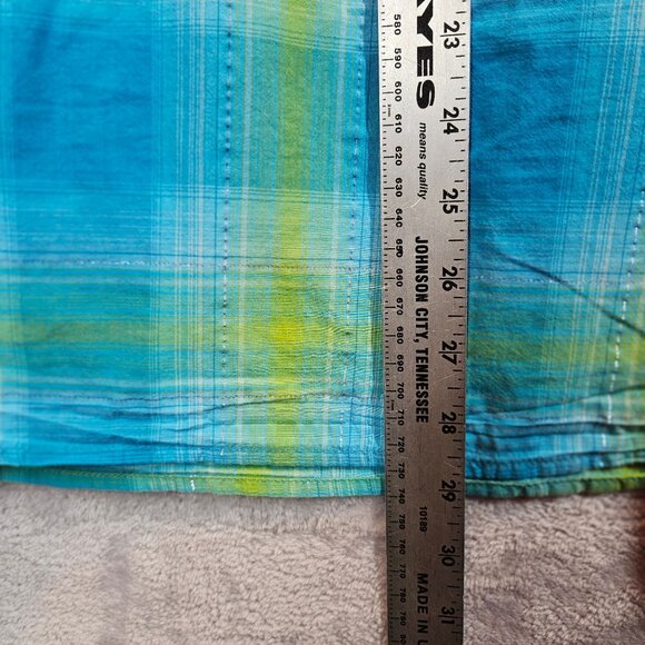 Catherines Plaid Peasant Top Womens 3X Turquoise Green silver Embroidery peasant - Picture 9 of 13